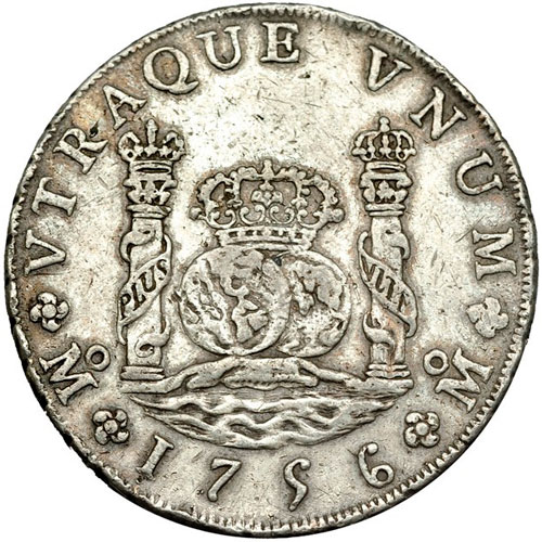 Meksikon 8 reales hopearaha (B)
