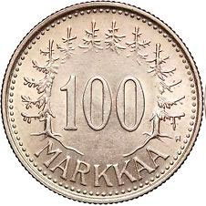 100 markkaa hopearaha