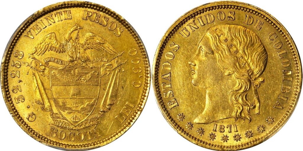 Colombia 20 pesos 1871