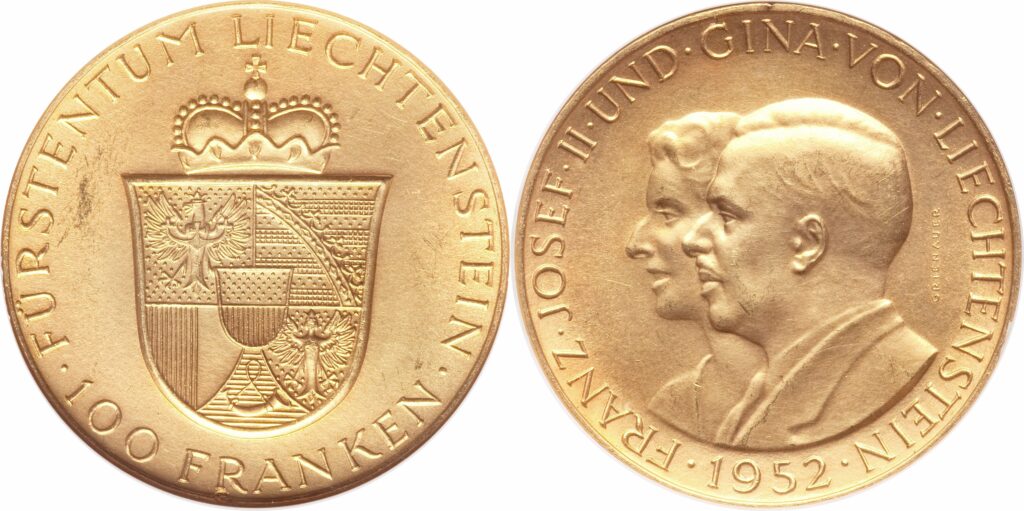 Liechtenstein, 100 Franken 1952