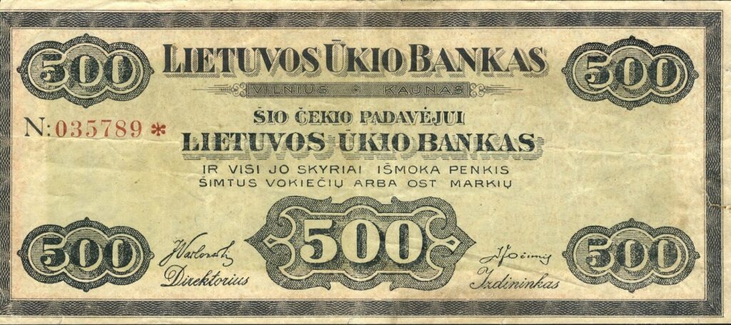 Lietuvos Ukio Bankas 500 ost markiu mallia 1919-1920