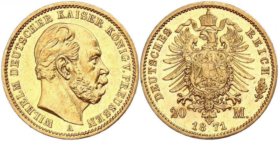 Preussin 1871 20 Saksan markan kultaraha