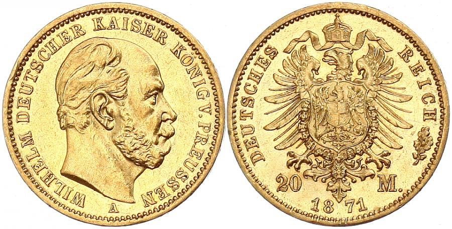 Preussin 1871 20 Saksan markan kultaraha