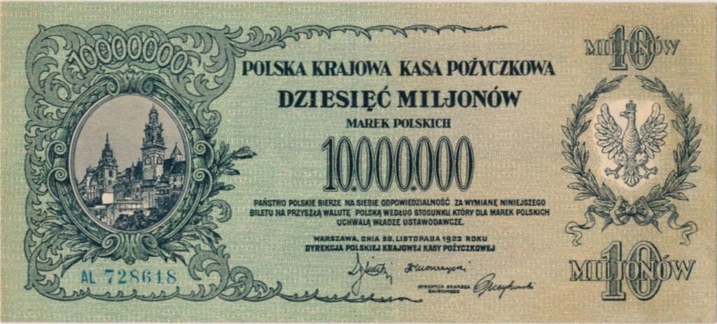 Puolan 10 000 000 markan seteli 1923